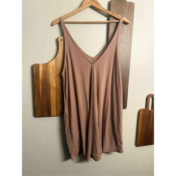 Free People FP Beach Brown Ribbed V-neck Flowy Tank Tunic Mini Dress Medium - Picture 2 of 6